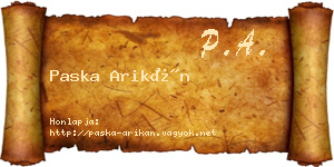 Paska Arikán névjegykártya